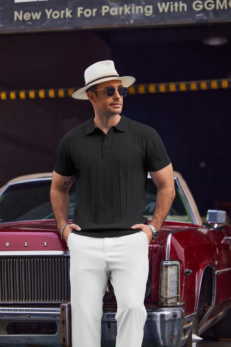COOFANDY Polo Uomo Manica Corta Estate Casual Vacanza Bottone Maglia Stretch Golf T-Shirt