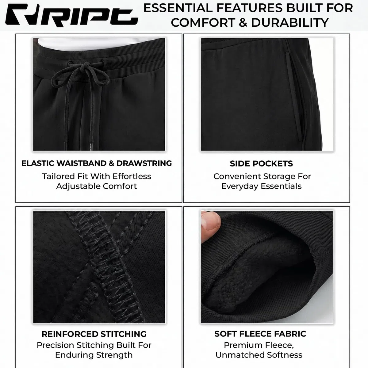 RIPT Pantaloni Jogging Uomo Fleece – Joggers con Coulisse, Polsini e Tasche, Pantaloni Tuta Morbidi per Palestra Fitness e Loungewear