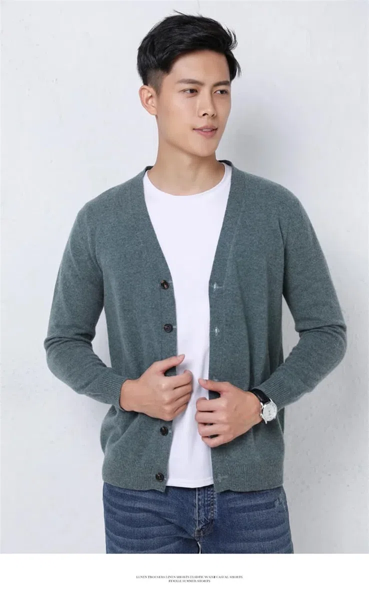 Maglione da uomo in cashmere lavorato a maglia cardigan primavera autunno tinta unita scollo a V casual maglioni selvaggi giacca top
