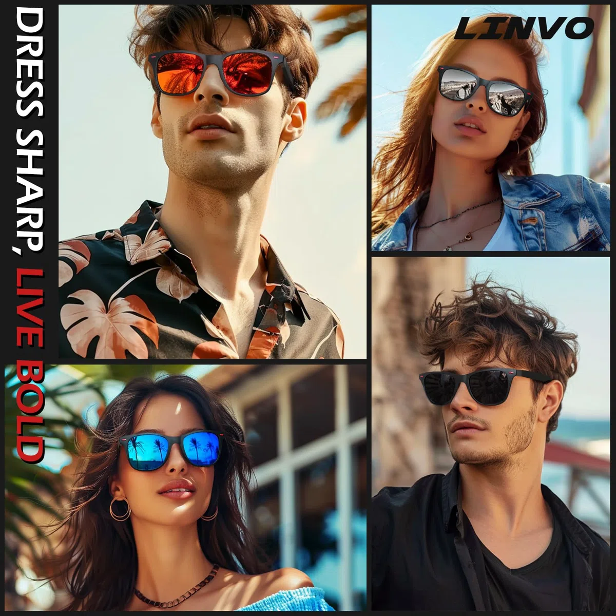 LINVO Occhiali da Sole da Uomo Donna Polarizzati Classici Moda Rettangolari TR90 100% Protezione UV400 per Guidare la Pesca