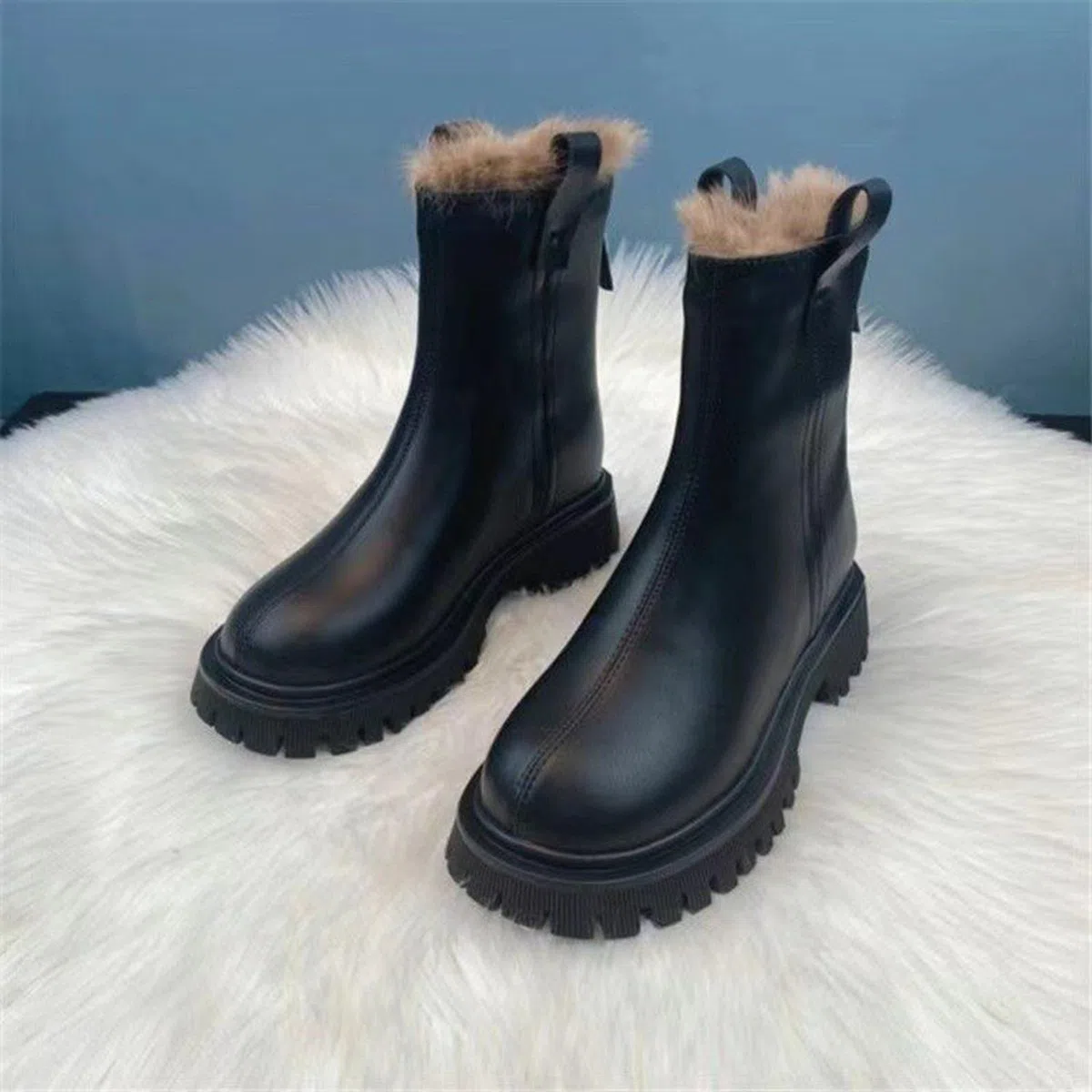 Stivali da donna in pelle foderati, invernali, in peluche, da equitazione, vintage, alla caviglia, in similpelle, da cowboy, per autunno