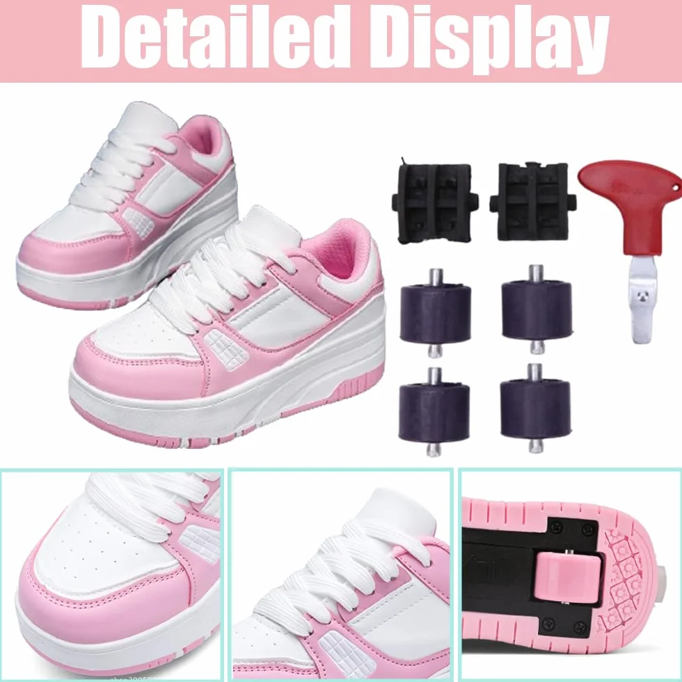 Hixingo Scarpe con Rotelle per Ragazzi Ragazze Bianco Bambino 2 in 1 Scarpe da Skateboard Sneakers Sportive Scarpe Ginnastica Pattini a Rotelle con 2 Ruote Outdoor Unisex Nero