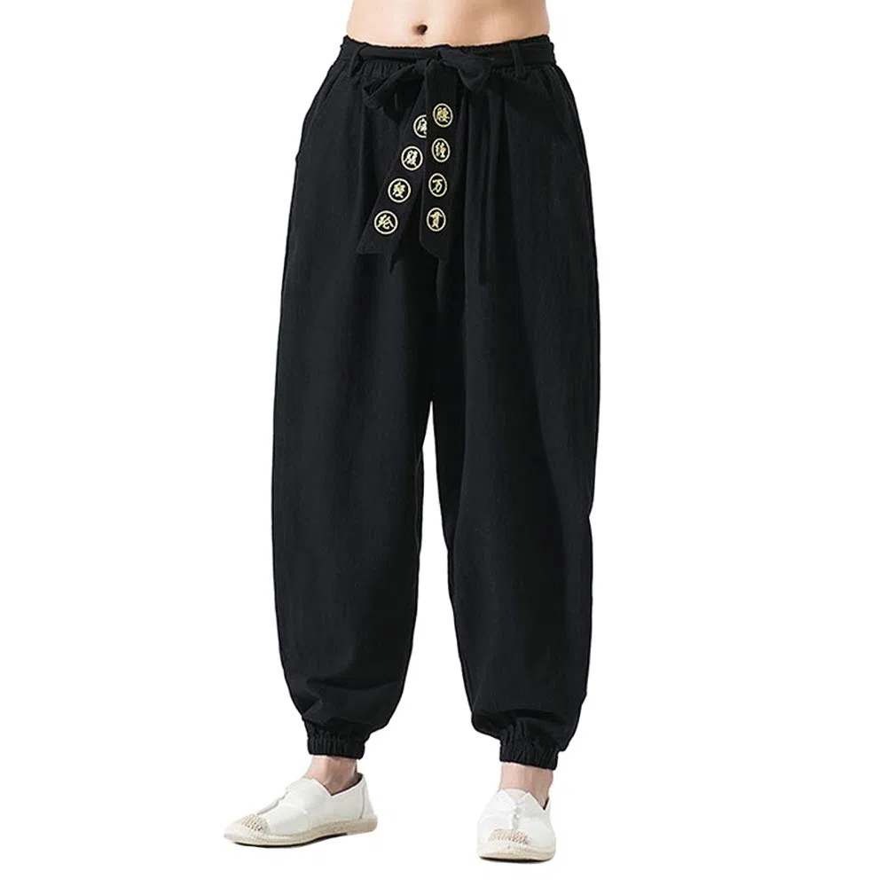 HAORUN Pantaloni da uomo in stile cinese Kung Fu Tai Chi pantaloni larghi in lino casual retrò gamba larga