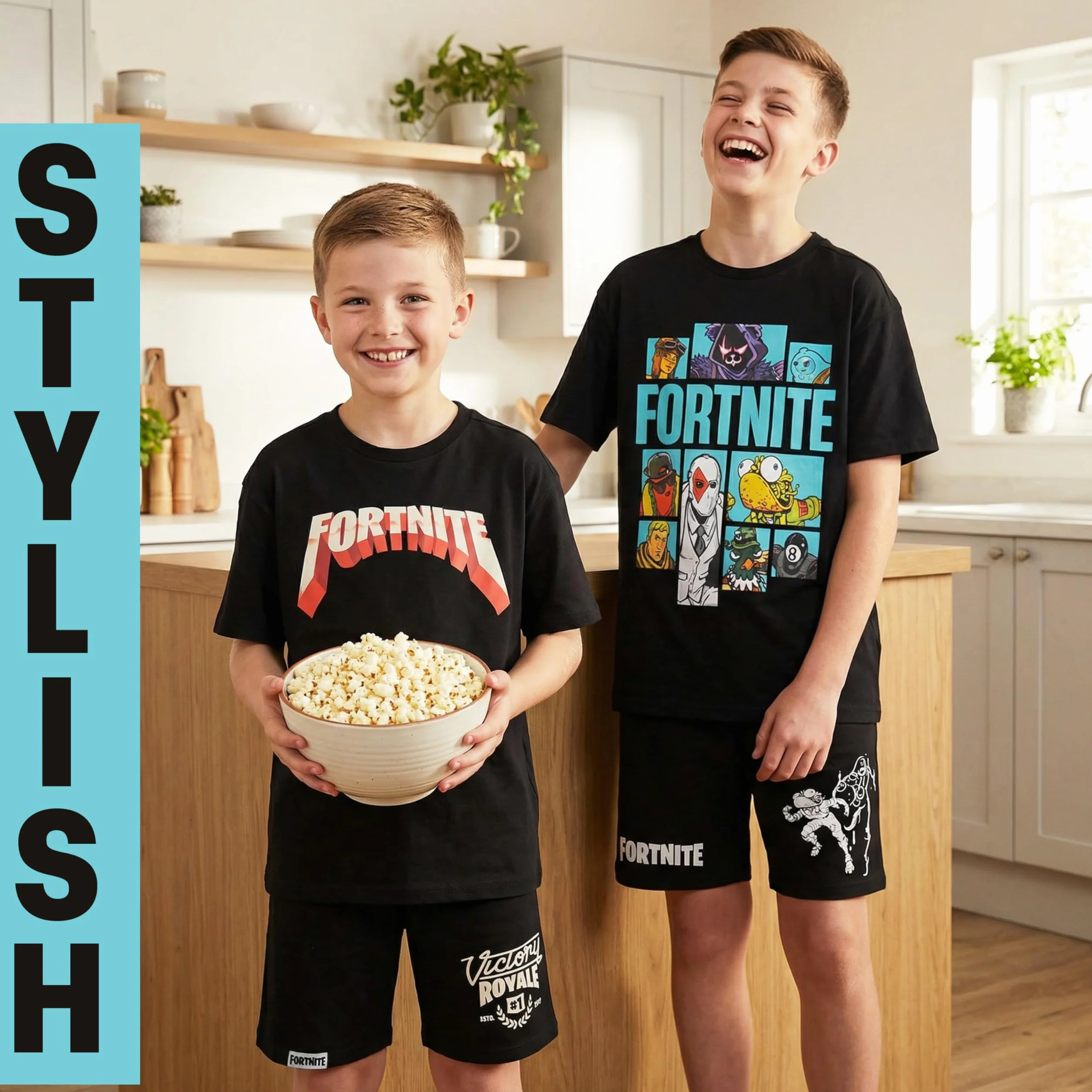 Fortnite Pigiama Ragazzo 7-14 Anni, Set Manica Corta Pigiami Bambini, Abbigliamento da Casa Estivo Traspirante, Regalo Bambino