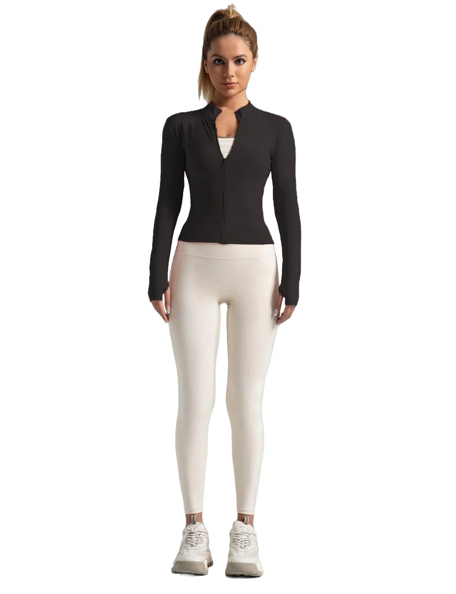 Giacca Sportiva da Donna Giacca Leggera da Corsa Top con Cerniera per Yoga Giacca Sportiva Traspirante Con Fori per Pollici Corsa Yoga Palestra.