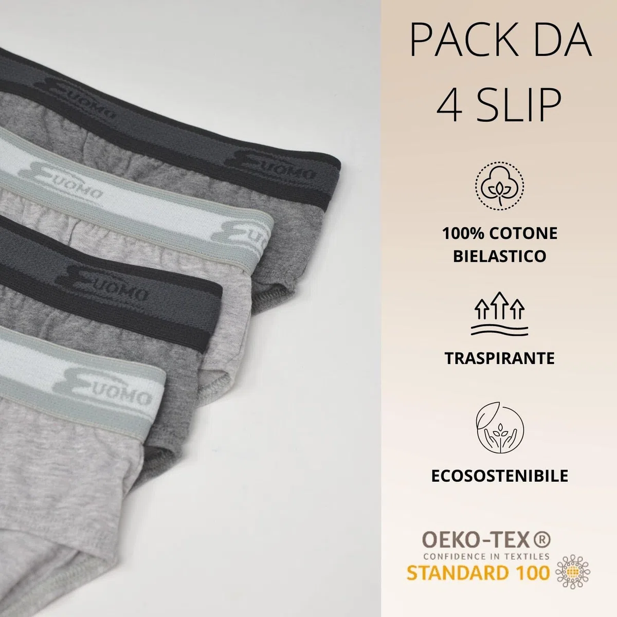 Cotonella Slip Uomo Cotone Elasticizzato Pacco da 4 Bielastico Mutande Uomo Cotone Intimo Mutande Uomo Colorate alla Moda Bianchi Neri Grigio