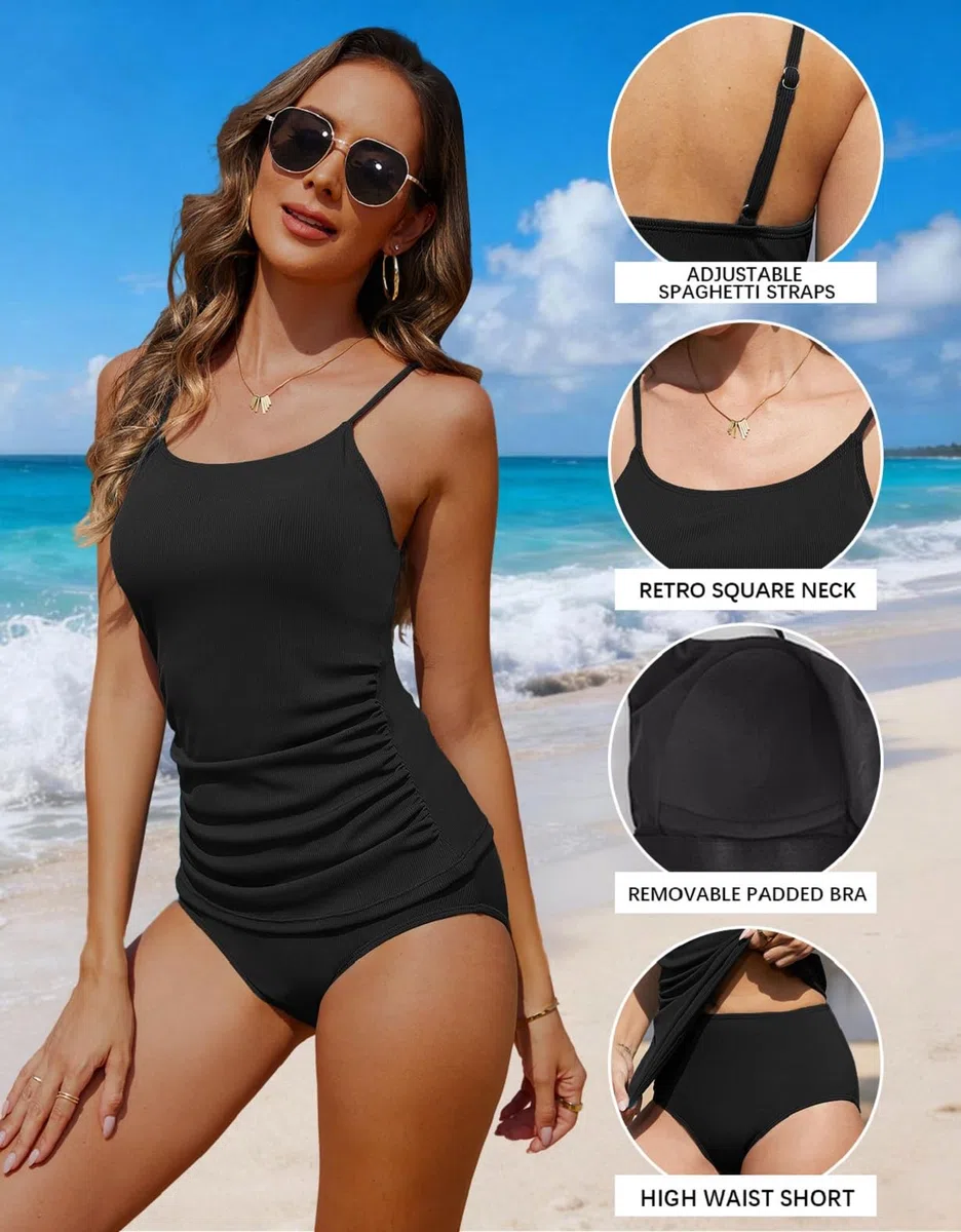 CheChury Tankini Donna Mare Costume da Bagno Due Pezzi Push Up Canottiera e Slip da Bagno Controllo Pancia Costumi Mare Donna Vita Alta Tankini Taglie Forti Sexy Swimwear Beachwear Piscina Spiaggia