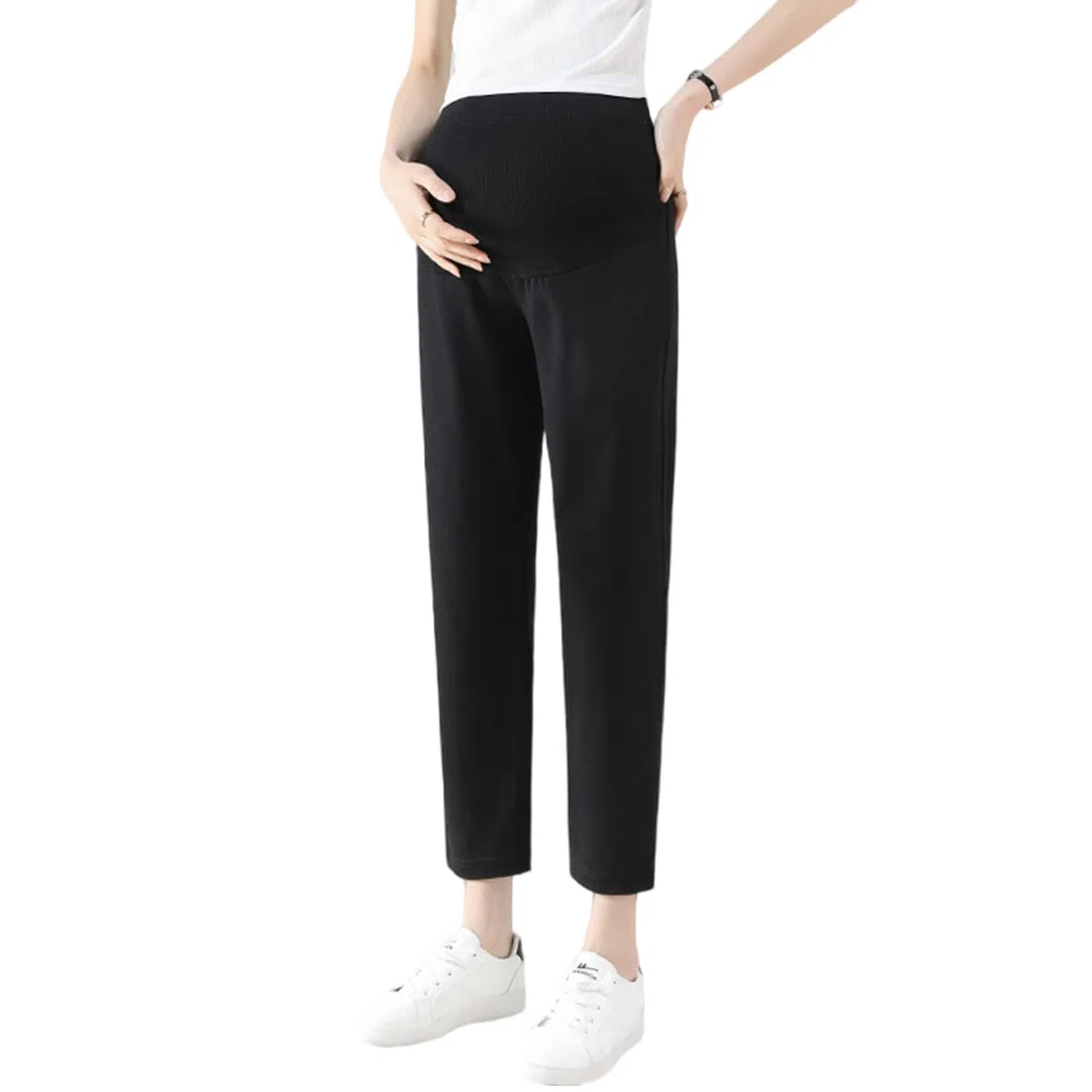 Pantaloni Premaman da Donna Pantaloni Corti a Gamba Dritta Tasche Regolabili in Vita Super Confortevoli