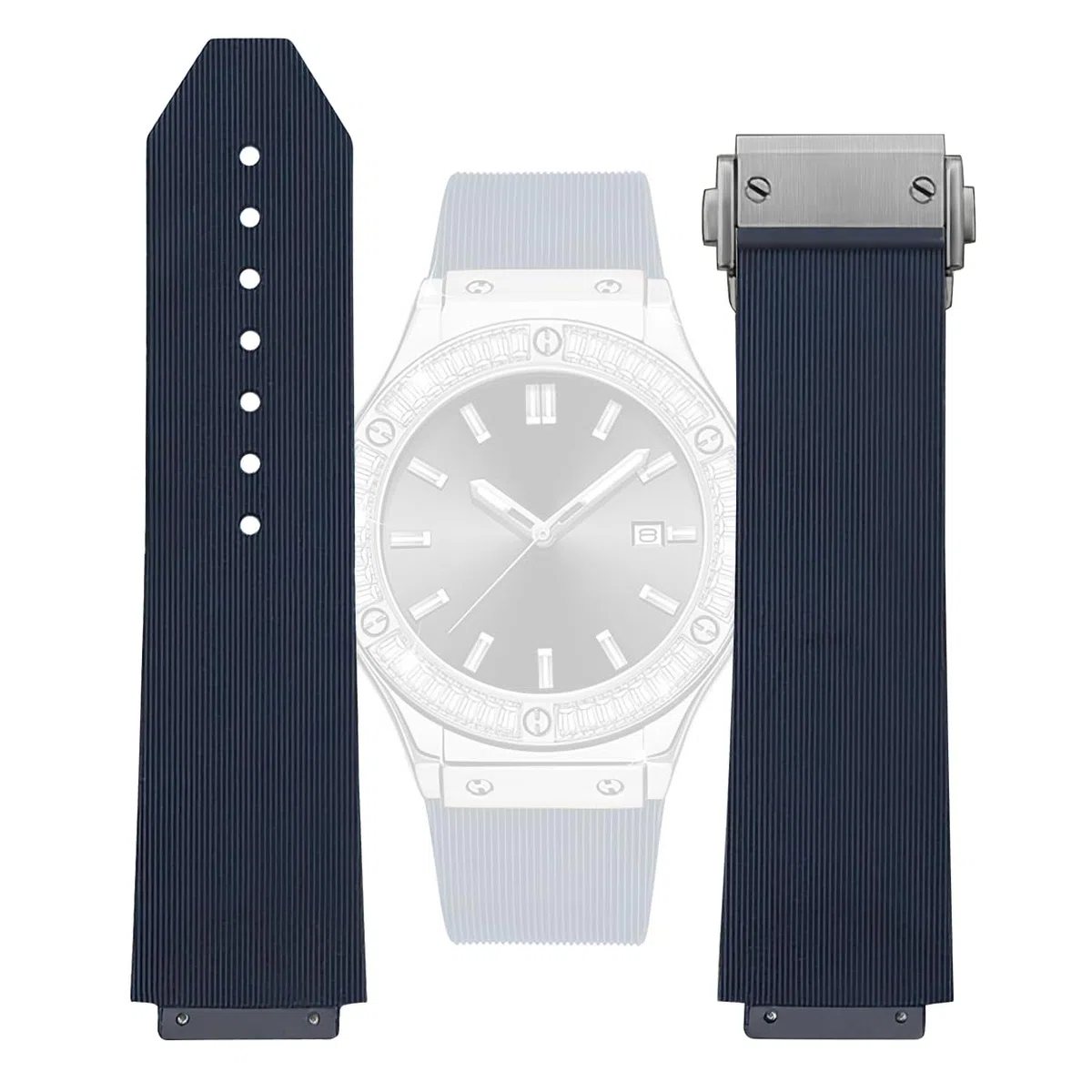Orologio Band Sostituzione per Hublot Big Bang Luna Rossa Cinturino in gomma Cinturino orologio 25 * 19MM(blu & argento)