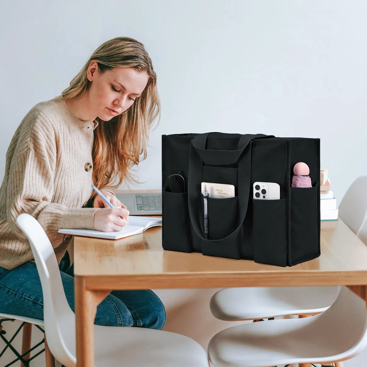Becokan Grande borsa tote da donna impermeabile con 12 tasche superiori chiusura a cerniera utilità insegnante infermiera borse per lavoro scuola
