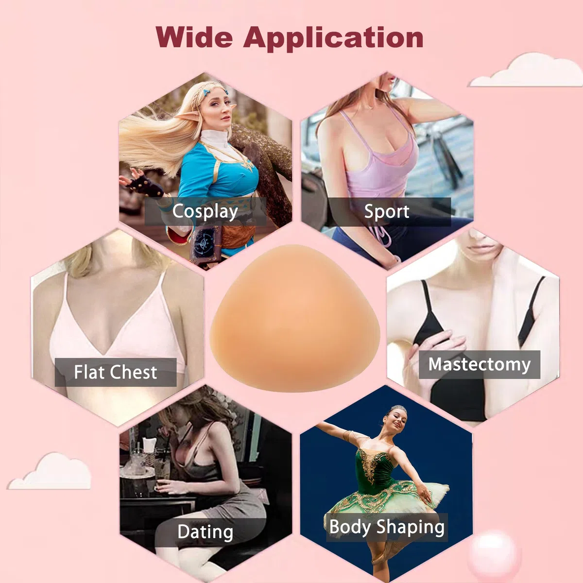 ELMIKA Un Pezzo In Silicone Forma Del Seno Mastectomia Protesi Triangolo Reggiseno Enhancer Inserto Concavo Bra Pad