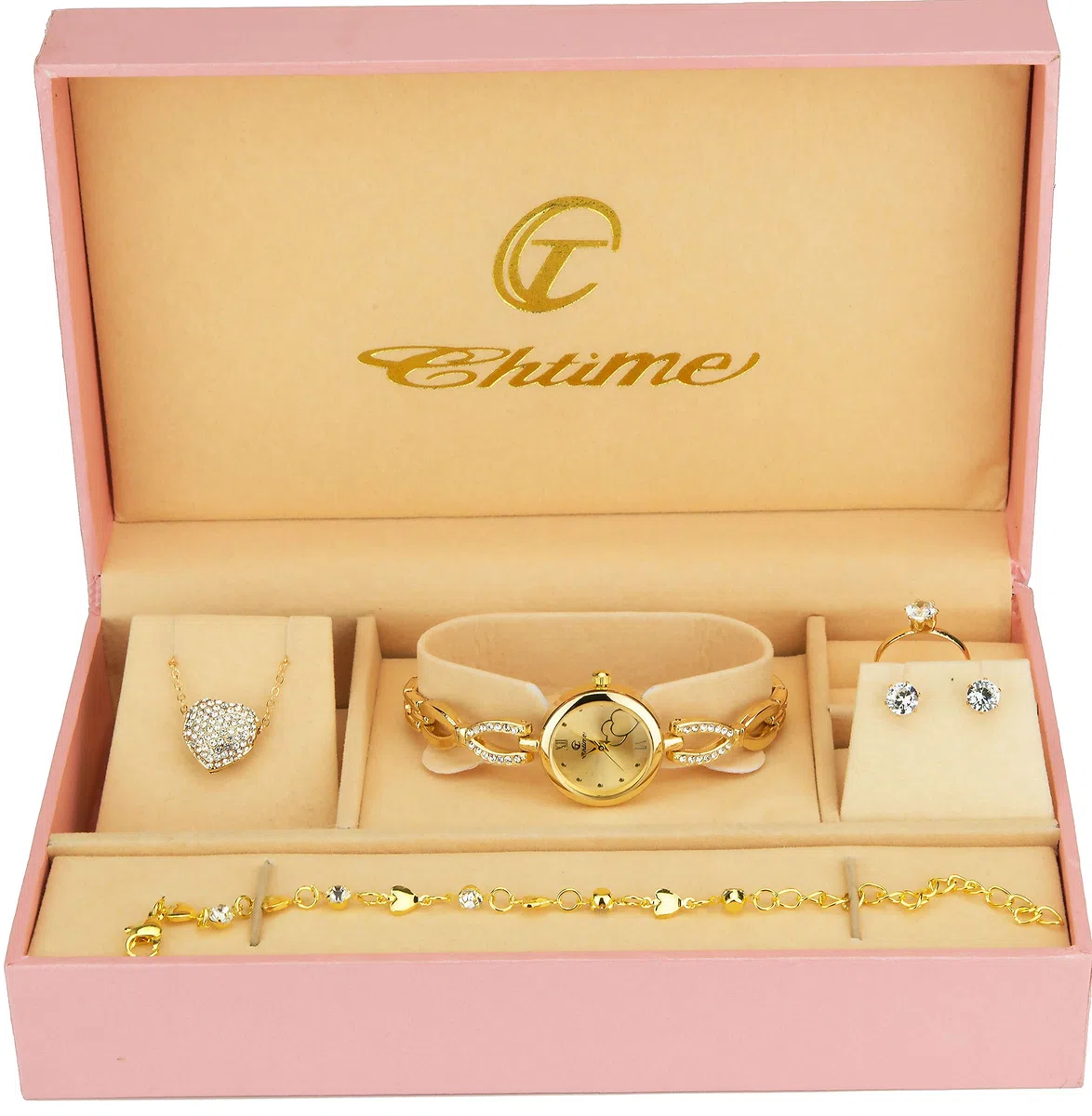 Cofanetto Orologio Donna - Parure di gioielli- Collana-Anello- Orecchini - Cinturino