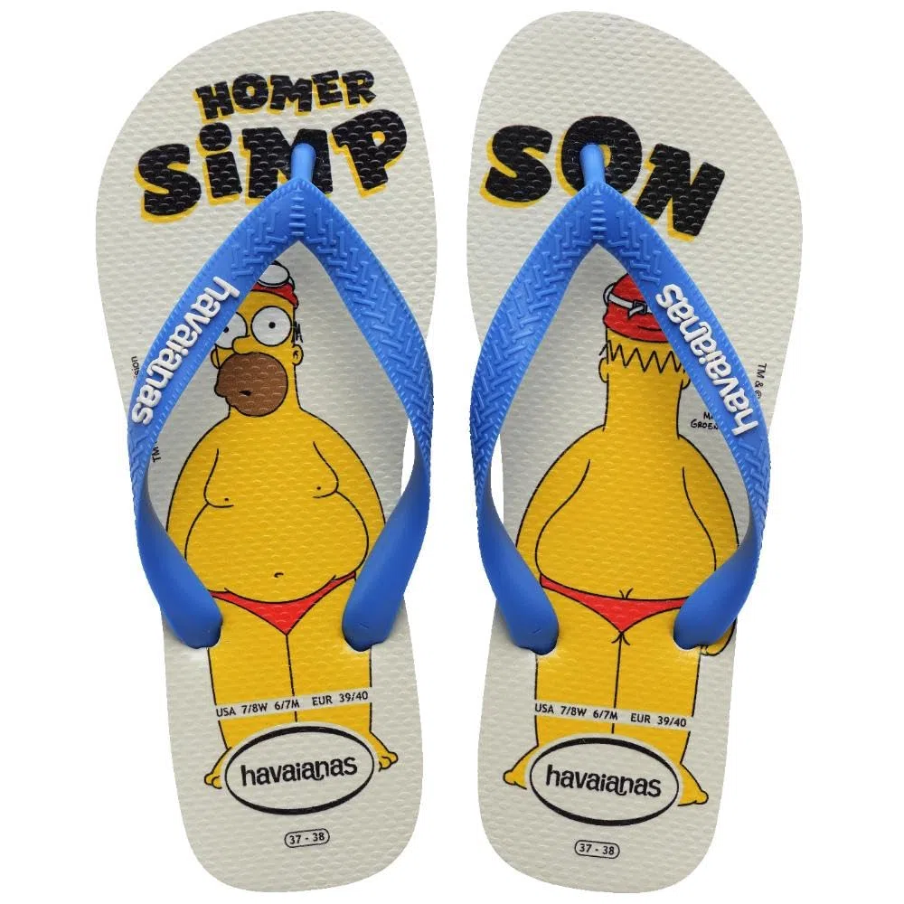 Havaianas Infradito Uomo Simpsons White Blue Ciabatte Mare Piscina Gomma Antiscivolo Flip Flop Estive Originali