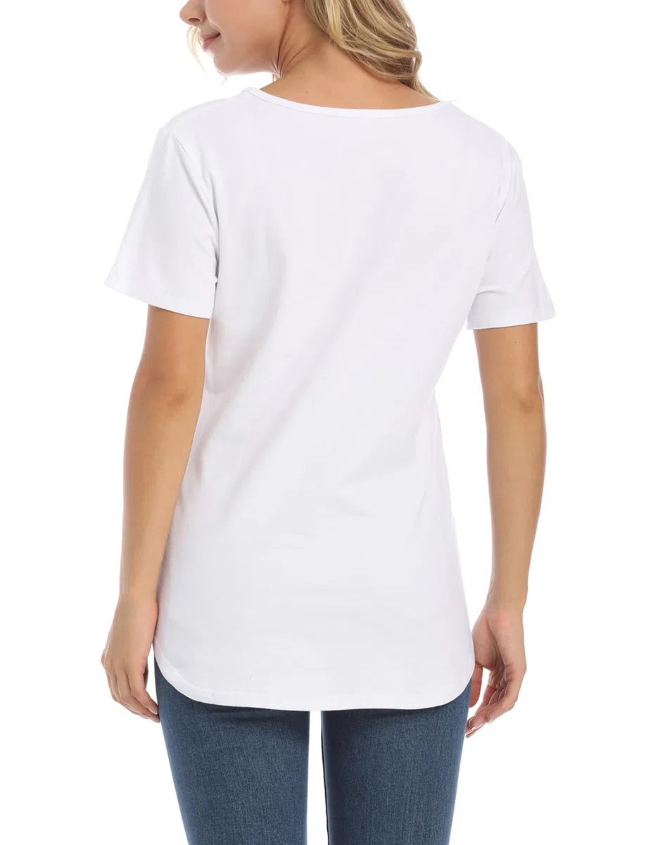 Happy Cherry Maglietta da Allattamento Donna Estiva Maglia Premaman Girocollo Manica Corta Traspirante con Cerniera Invisibile