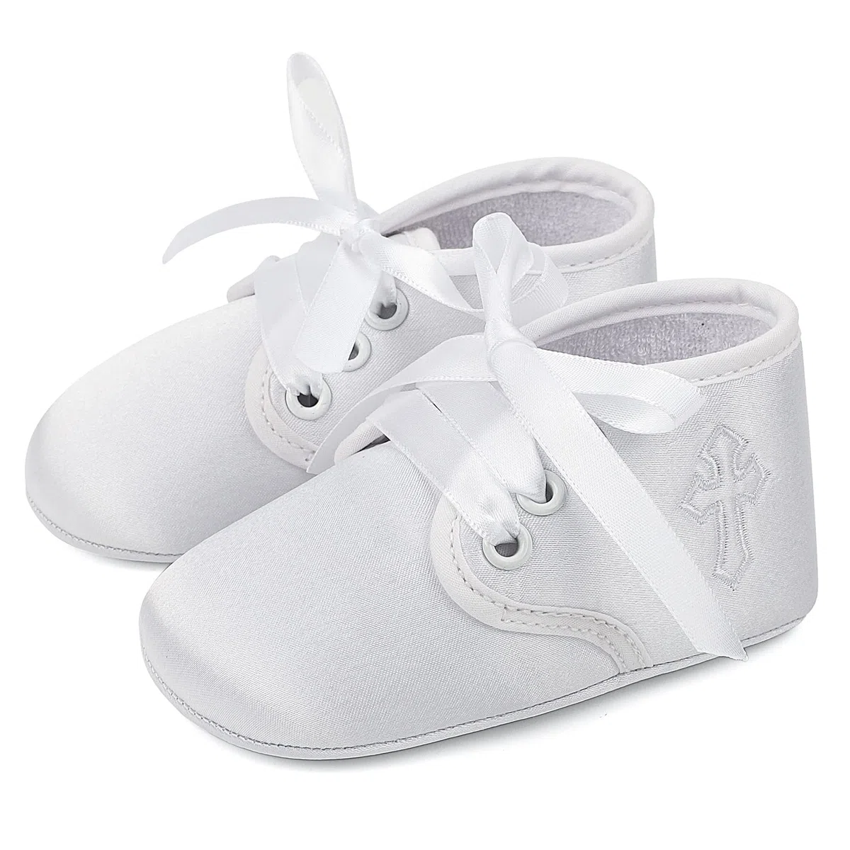 LACOFIA Scarpe da Battesimo per Neonato Scarpette da Culla Scarpine Primi Passi per Bambina con Suola Morbida Antiscivolo Bianco