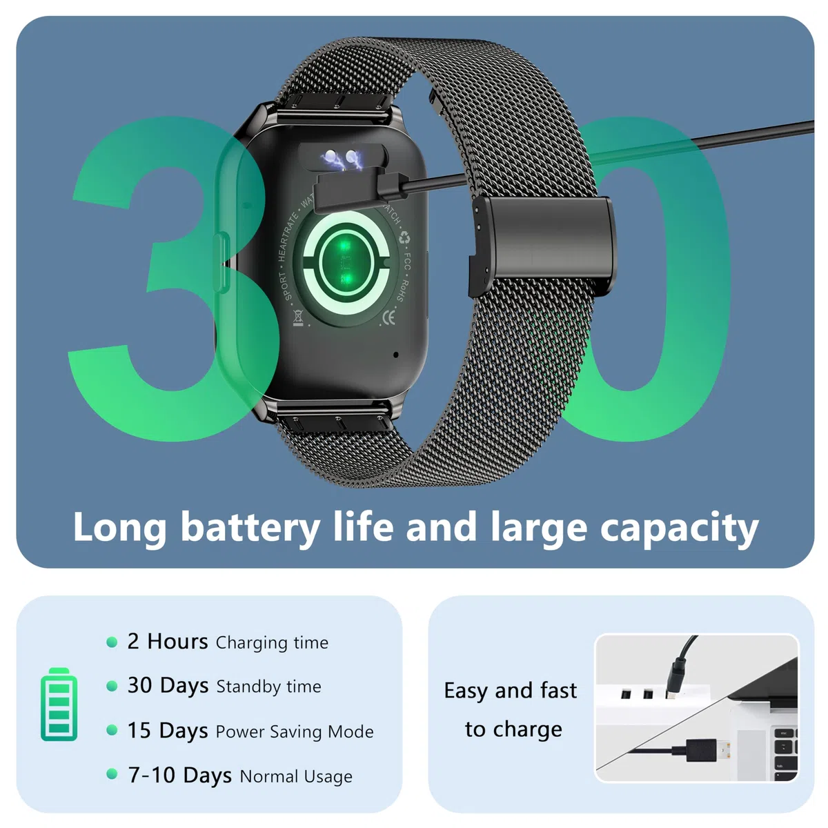 Smartwatch Uomo Donna,2.01" Fitness Orologio Effettua/Rispondi alle Chiamate,Monitoraggio SpO2/Sonno/Frequenza Cardiaca 100+ modalità Sportive Pedometro
