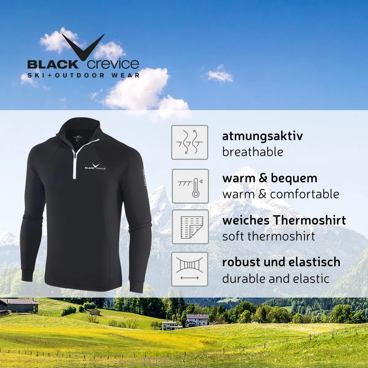 Black Crevice, BCR1120, Maglia Funzionale a Maniche Lunghe Uomo, Ideale Come Dolcevita per Sport Invernali