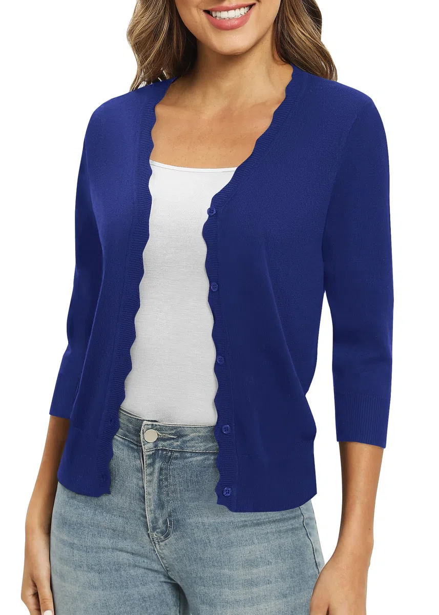 EXCHIC Donne 3/4 Manica Button Down Coprispalle Maglia Scollo a V Tinta Unita Elastico Leggero Cardigan per Vestito