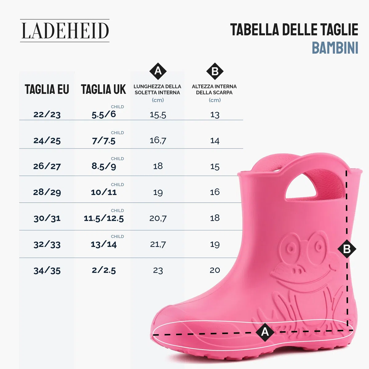 Ladeheid Stivaletti Pioggia Bambino in EVA Termici, Invernali Stivali Pioggia Bambina con Calzino Interno e Motivo a Rana, Scarpe Bambino per Passeggiate LA-CA-03