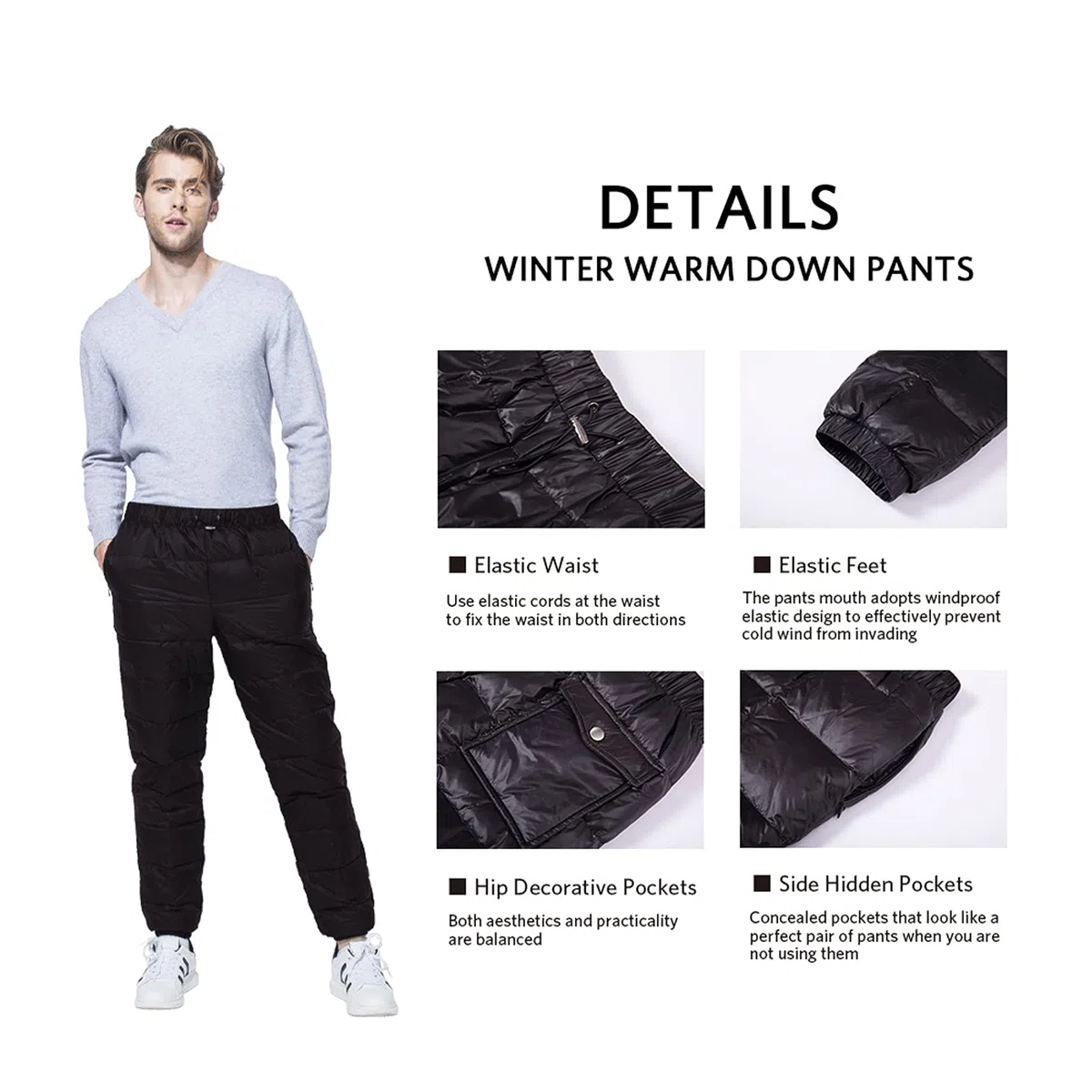 Outdoor Winter Warm Down Pants Pantaloni da Sci Termici Ripiegabili per la Neve Invernale