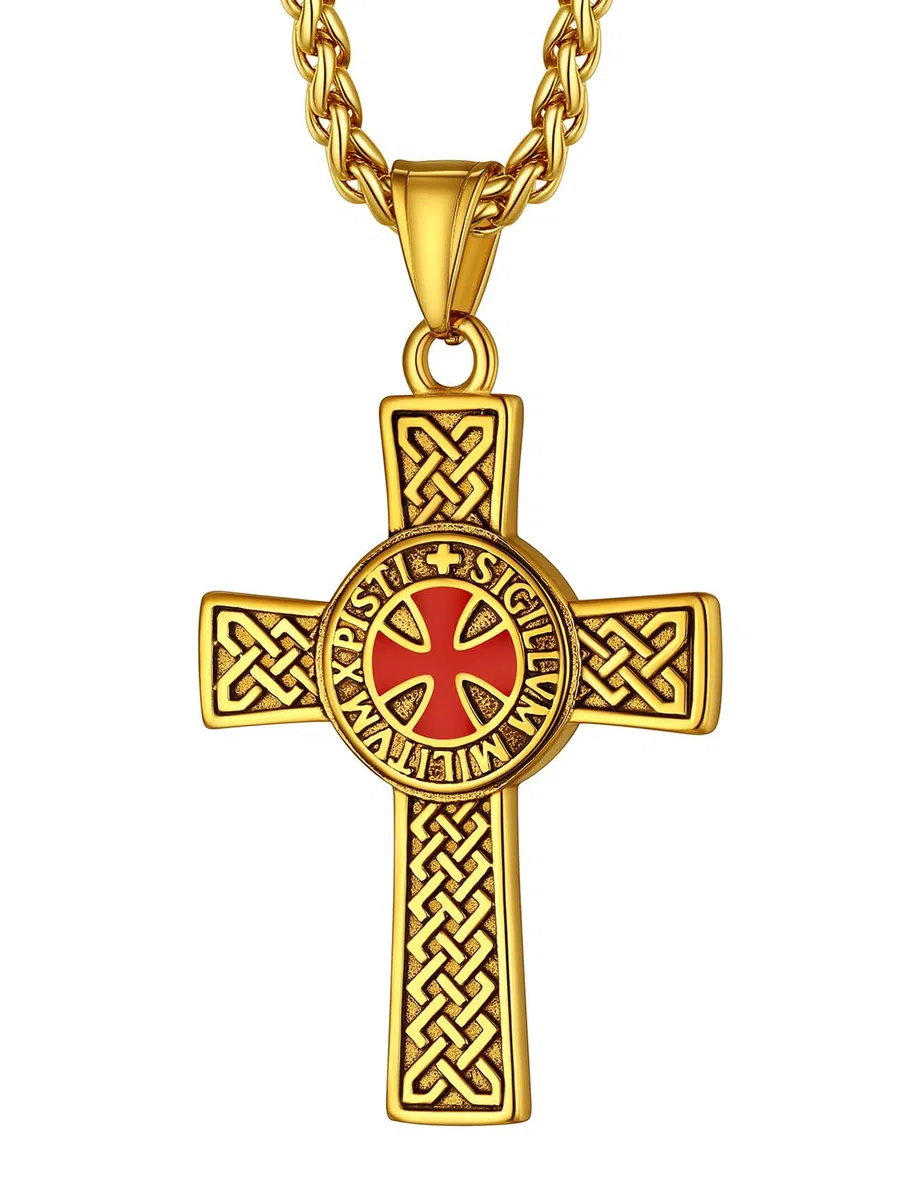 Richsteel Collana con Ciondolo Croce Templare Croce Rossa Elegante da Uomo Unisex Simbolo Cavalieri Templari Argento/Nero/Oro Gioielli Amuleto Regali per Coppie Genitori