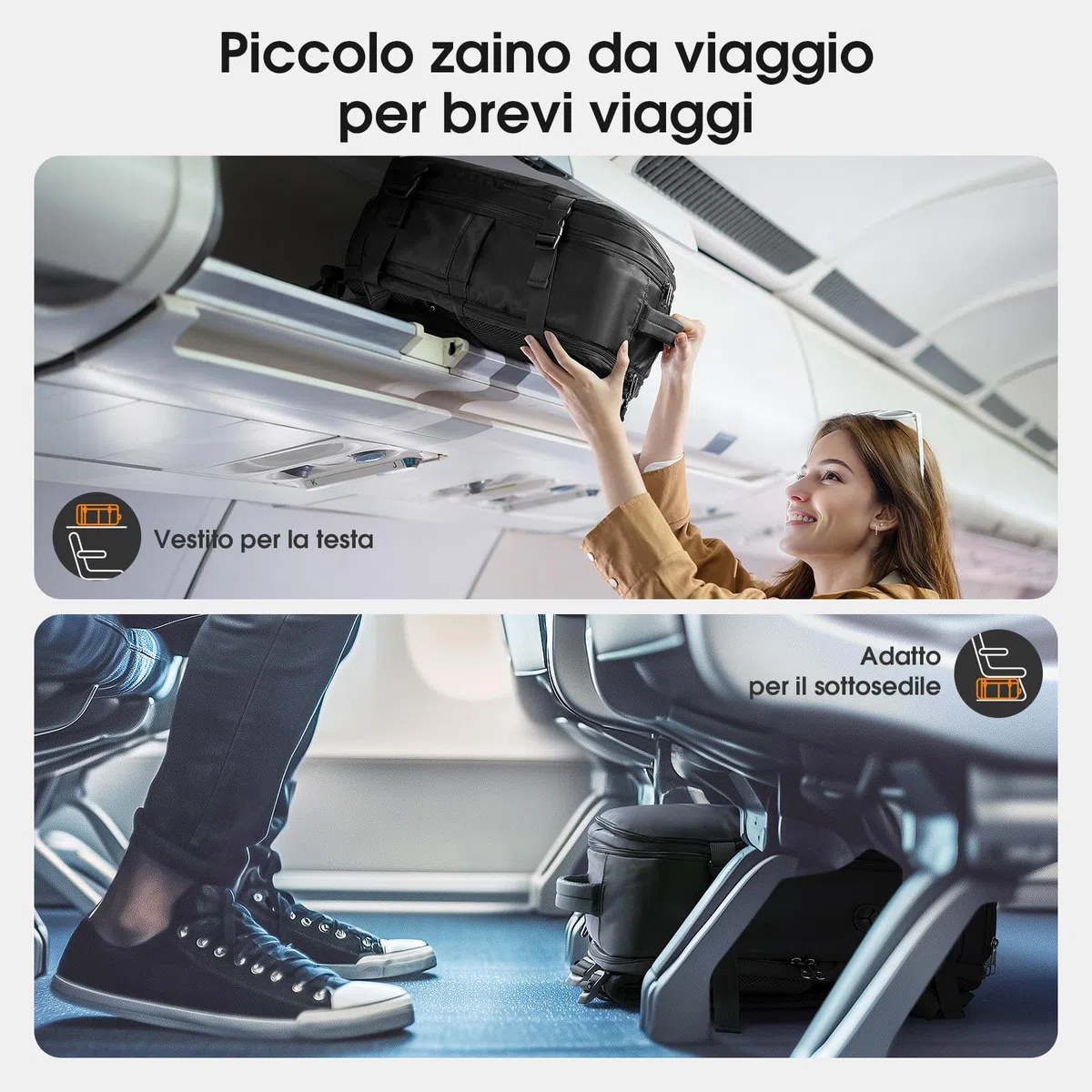 Samfolk Zaino Ryanair 40x20x25 Zain da Vaggio bagaglio a mano ryanair 12 Tasche zaino sottovuoto viaggio con Borsa Scarpe Separata per Donne e Uomini Bagaglio a mano, 20L (Nero, 40x20x25)