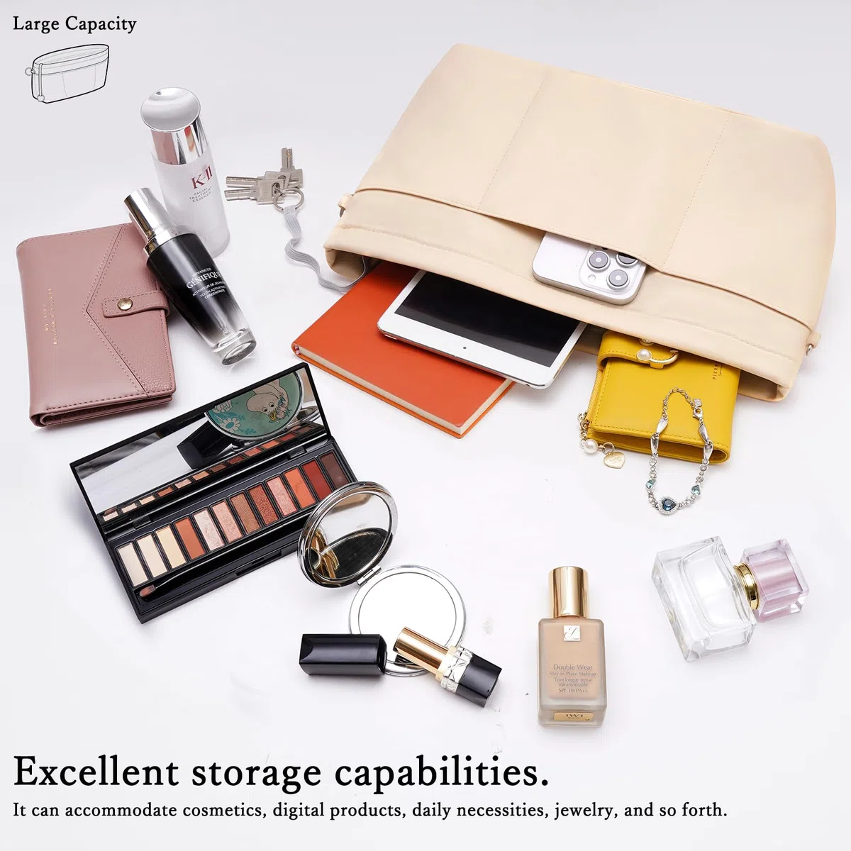 HyFanStr Nylon Organizer da Borsa Donna, Zip Interno Borsa Organizer, Beige Bag Organizer Piccolo