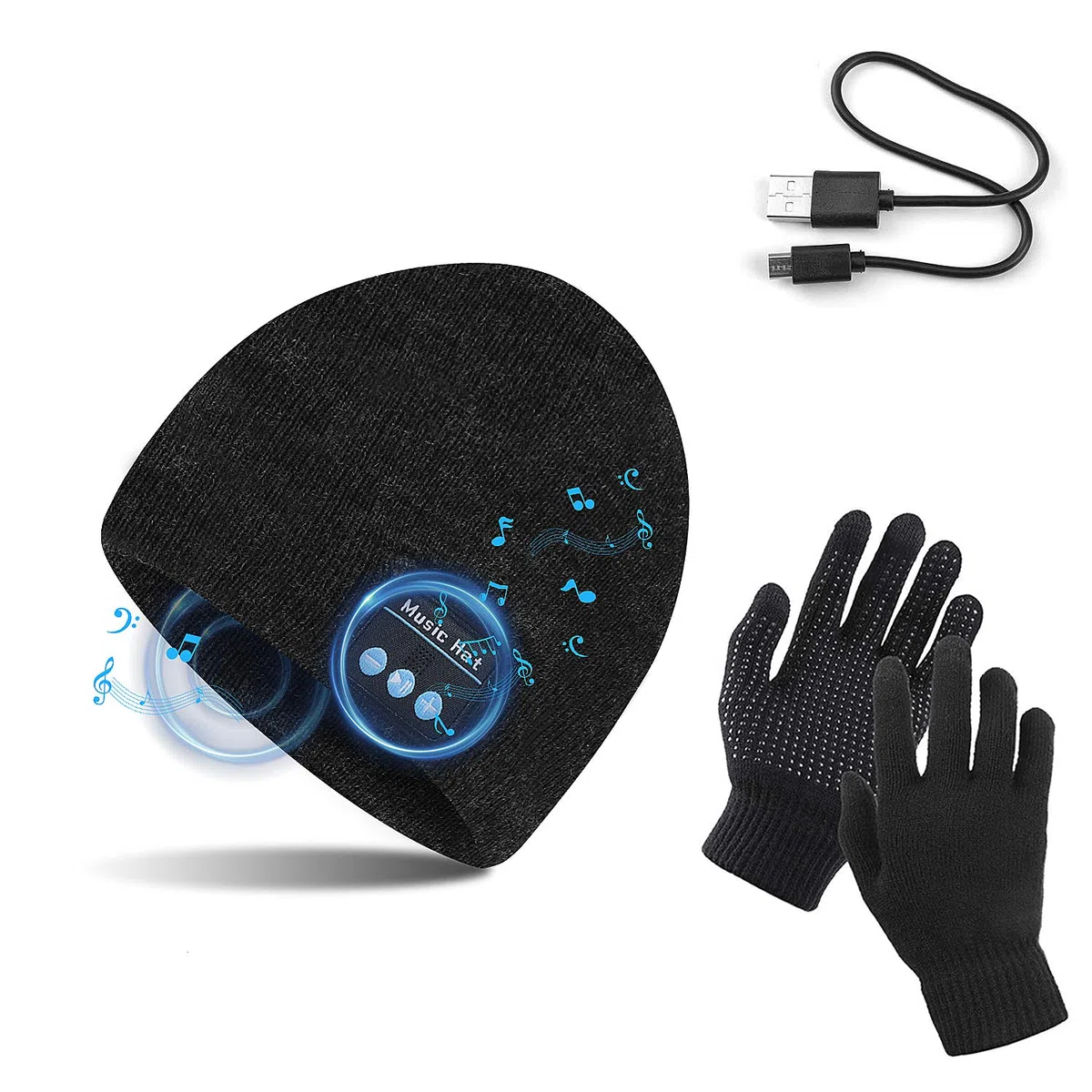 TAGVO Bluetooth V5.0 Beanie con Guanti Touchscreen Set, Inverno Caldo Lavorato a Maglia Senza Fili Bluetooth Cuffia Musica Cappello per Corsa Sci Escursionismo, Regalo di Natale