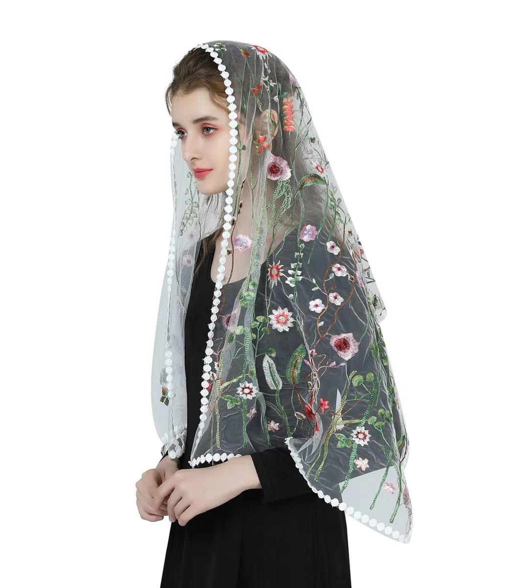 BEAUTELICATE Velo Ricami Pizzo Chiesa Mantilla Sciarpa Scialle Donna per Messa Cattolica Matrimonio Sposa Cerimonia Champagne Nero Bianco
