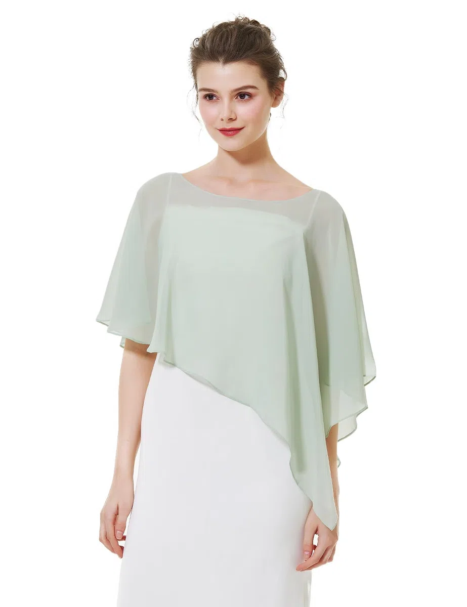 BEAUTELICATE Damen Chiffon Schal Stola Elegant Poncho Cape Brautjacket für Sommer Hochzeits Festlich Abendkleid (Asymmetrische - Salbeigrün, Einheitsgröße)
