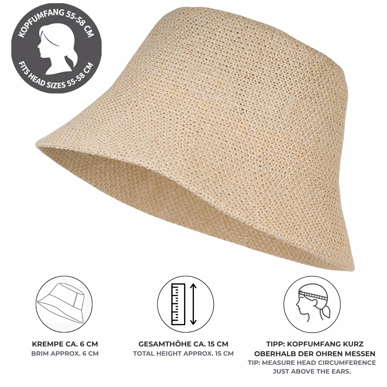 styleBREAKER Cappello da Sole Femminile in Paglia di Carta Pieghevole, Cappello da Pescatore Leggero con Fascia Antiscivolo, Protezione Solare Estiva per Outdoor e Spiaggia