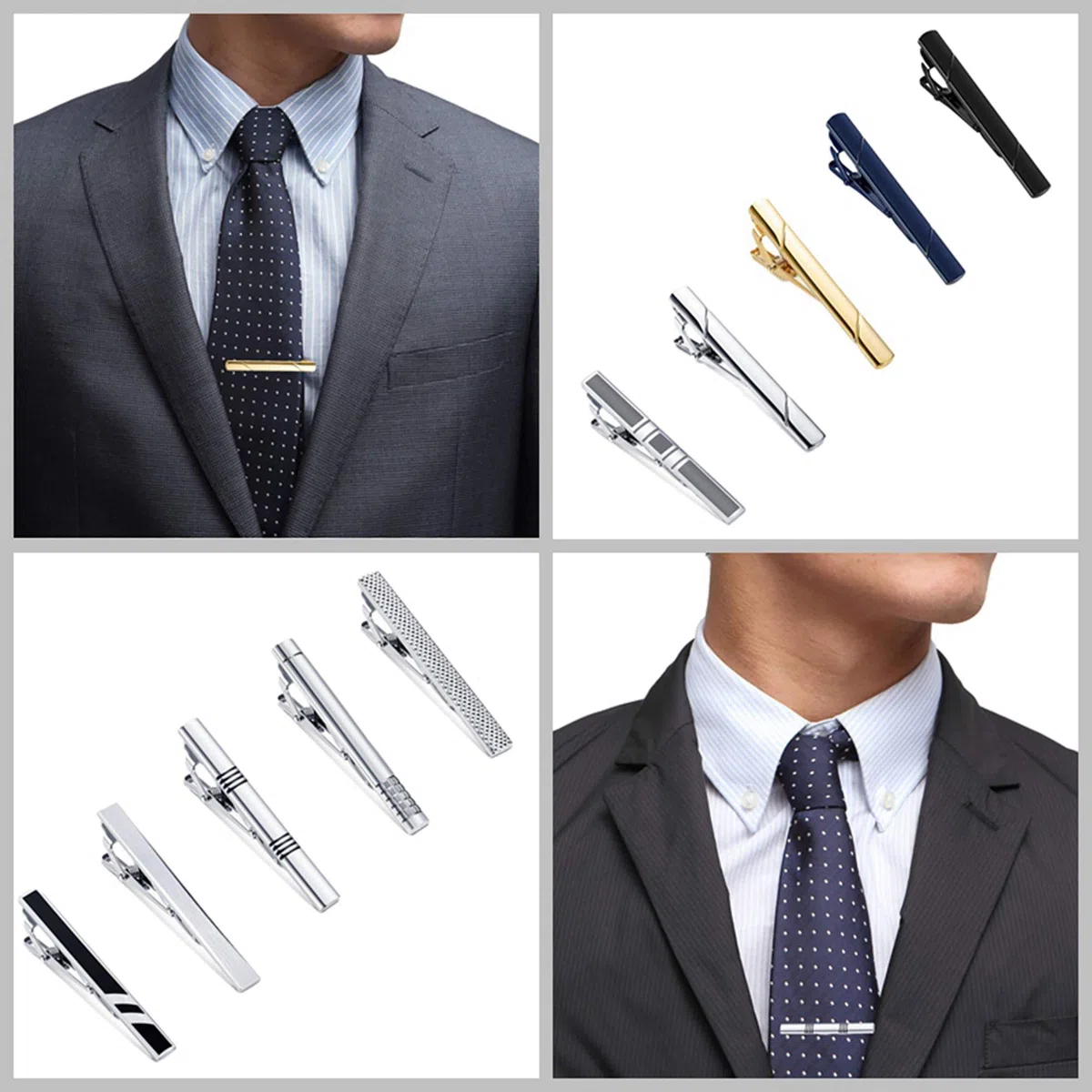 YADOCA 4-10 Pezzi Set di Fermacravatta per Uomo Metallo di Rame Classico Clip per Cravatta Nozze attività Commerciale con Pacco Regalo