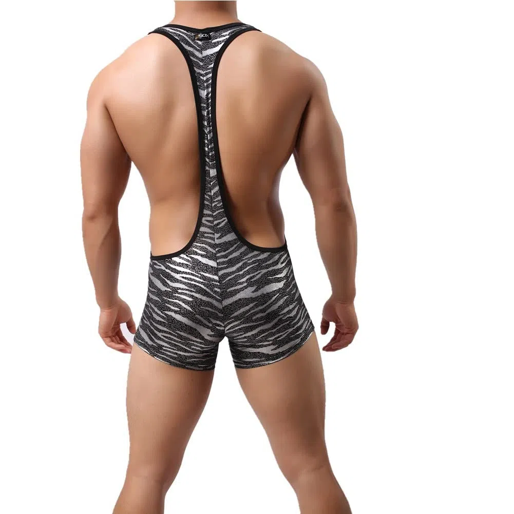 Uomo Bodysuit Wrestling Singlets Leopard Gym Underwear