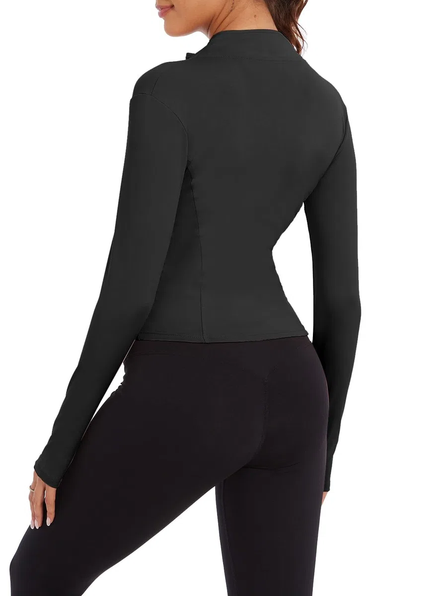 Yutdeng Giacca Sportiva con Zip da Donna Giacca da Corsa Palestra Yoga Traspirante Maniche Lunghe Crop Top con Fori per i Pollici Asciugatura Rapida Giacche Fitness Cappotto Abbigliamento