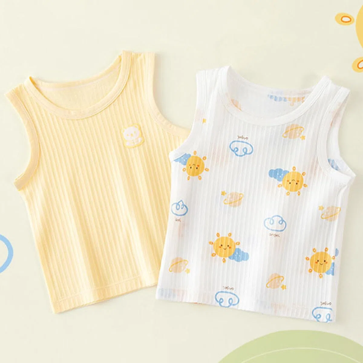 Confezione da 5 Canotta da Bambina in Cotone Neonata Cotone Canottiera per Bambina Canotte Motivi Cartoon Bimba Canottiere Elastiche Top Senza Maniche per 0-5 Anni