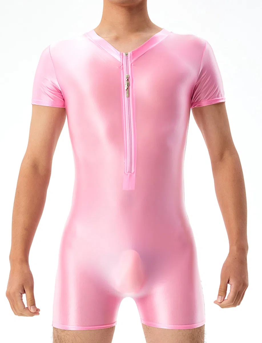 AIEOE Body lucido da uomo, body ad alta elasticità, canottiera da wrestling lucida con zip frontale, boxer tuta di base, body monopezzo per abbigliamento da casa