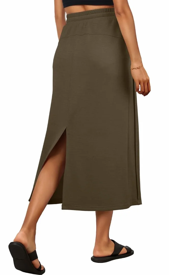 PrinStory Gonne midi estive in vita elastica regolabile con coulisse gonne con tasche