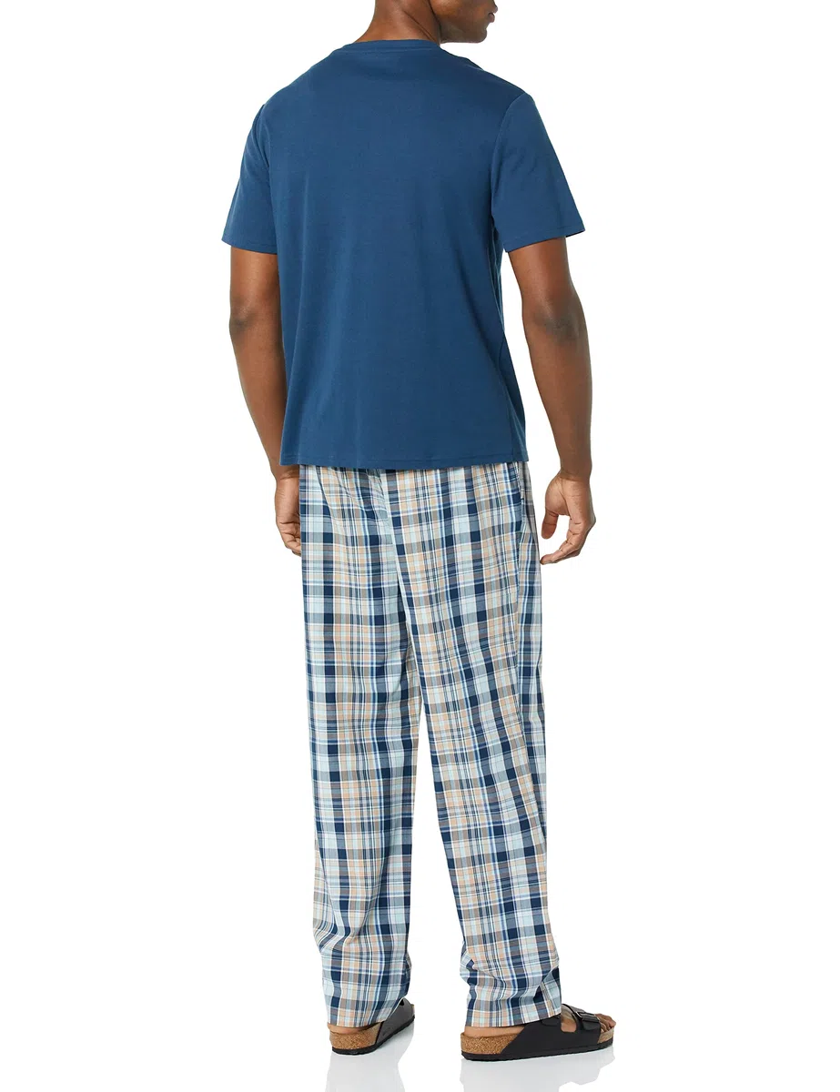 Amazon Essentials Set Pigiama con Pantaloni in Popeline di Cotone Elasticizzato e T-Shirt in Jersey di Cotone Uomo