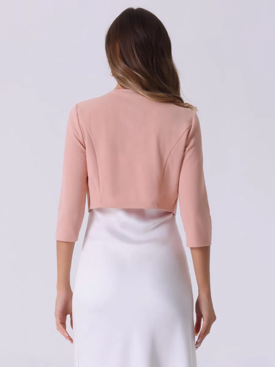 Allegra K Donna Top con Coprispalle con Maniche A 3/4 per Cardigan Corto Aperto sul Davanti con Pieghe Senza Colletto