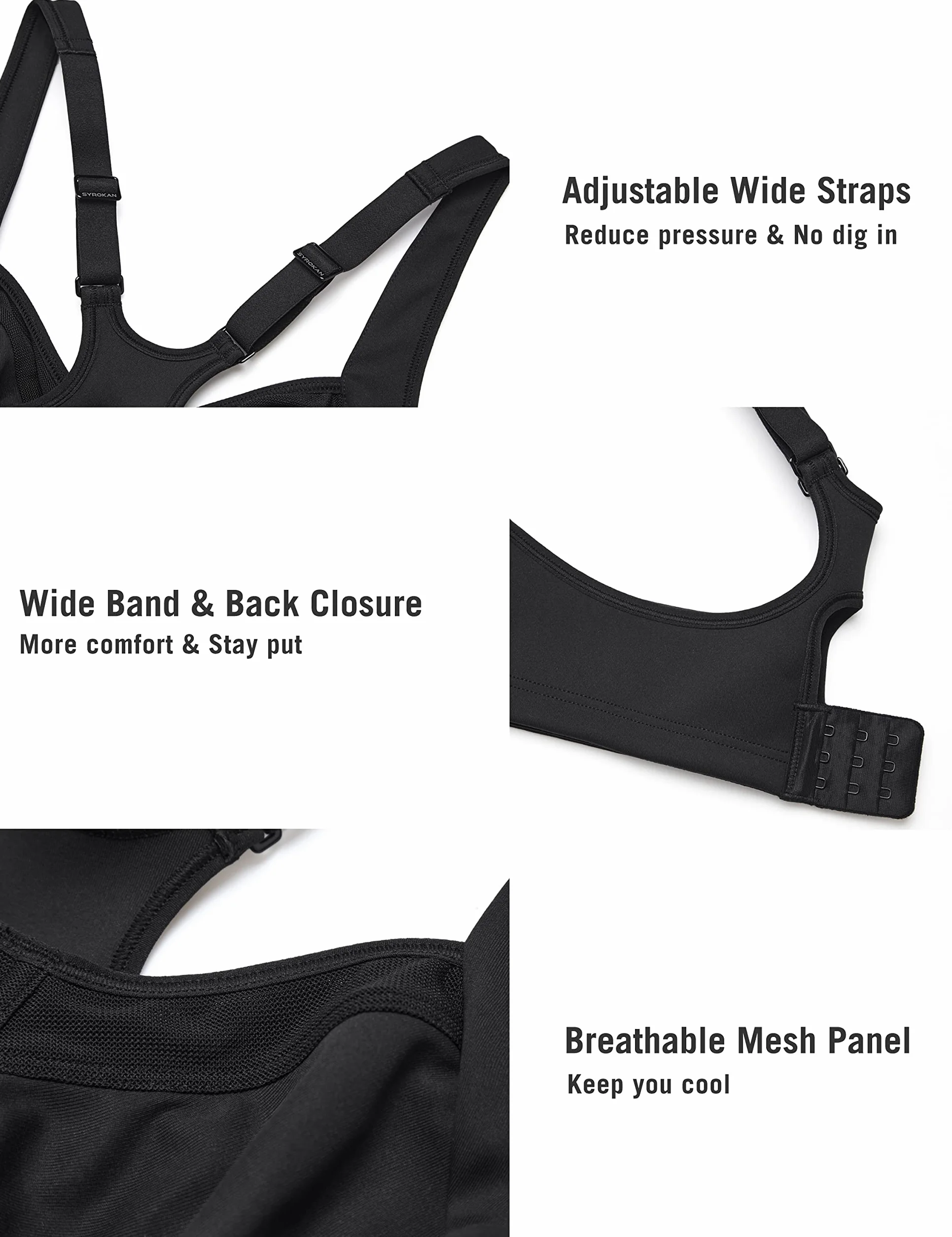 SYROKAN Reggiseno Sportivo Donna Sostegno Forte con Ferretto Senza Imbottitura Racerback Alto Impatto Fitness