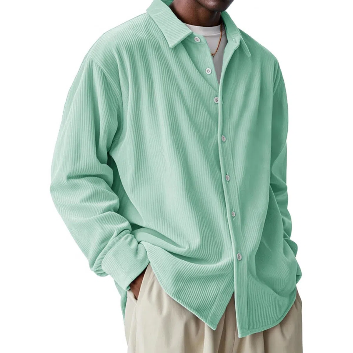 Camicie a Maniche Lunghe da Uomo con Motivo a Nido d'Ape, Camicie con Bottoni, Camicie con Texture, Eleganti Camicie Casual Urbane da Uomo in Velluto a Coste a Maniche Lunghe per Tutti i Giorni