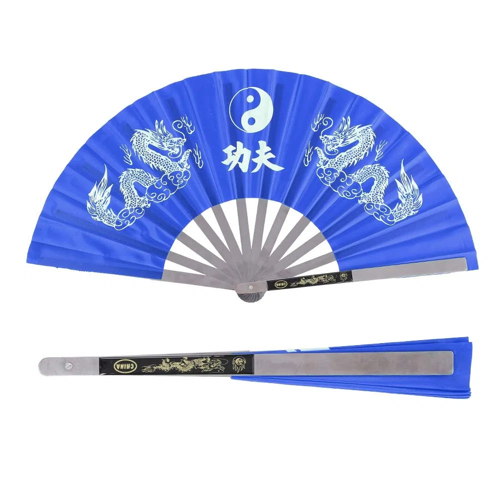 DEWIN Ventaglio Cinese, Acciaio Inossidabile Tai Chi Arti Marziali Kung Fu Dance Practice Training Perpermance Fan (Blu)
