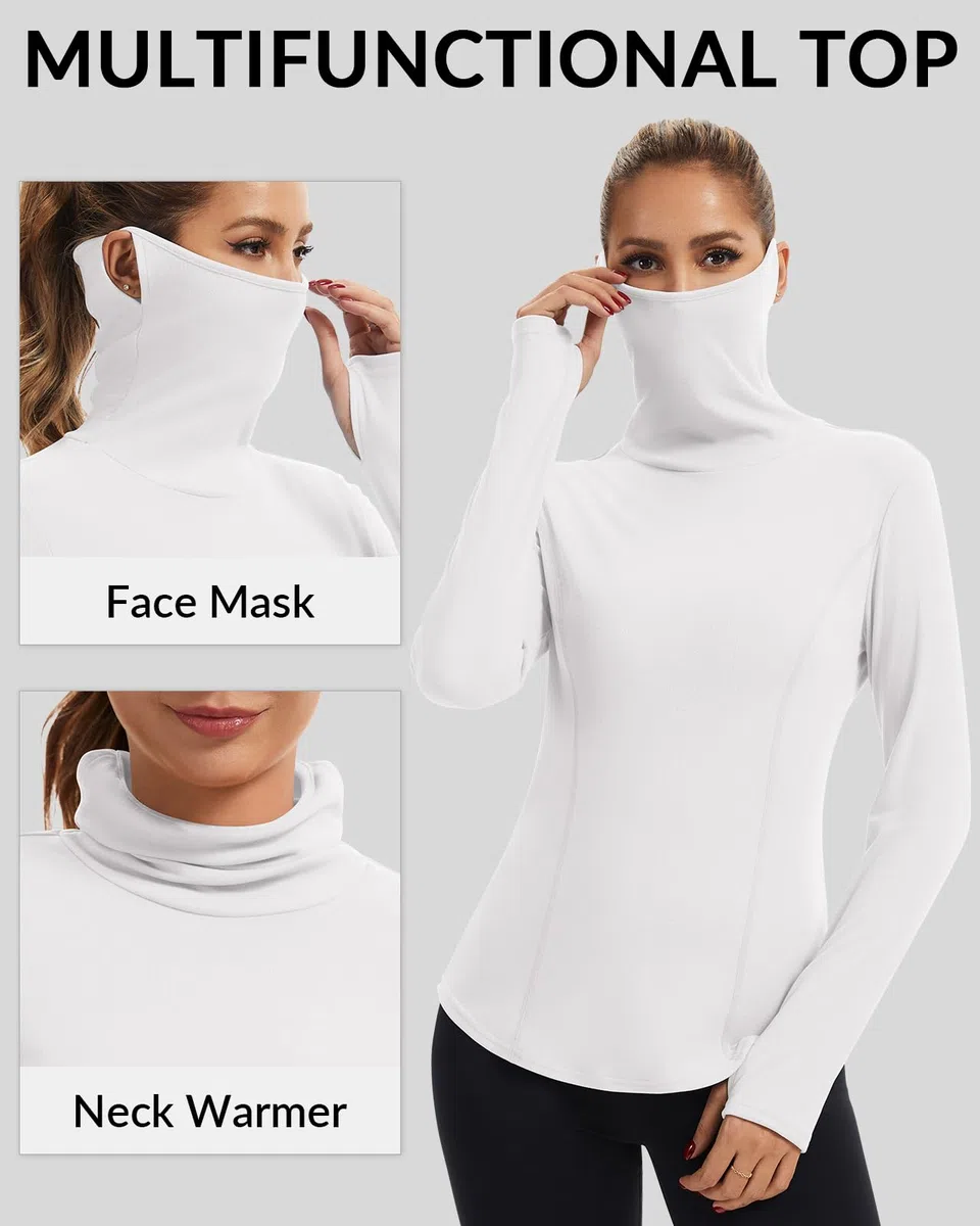 Soneven Maglione da donna in pile, con collo alto, termico, a maniche lunghe, per sci, escursionismo, corsa