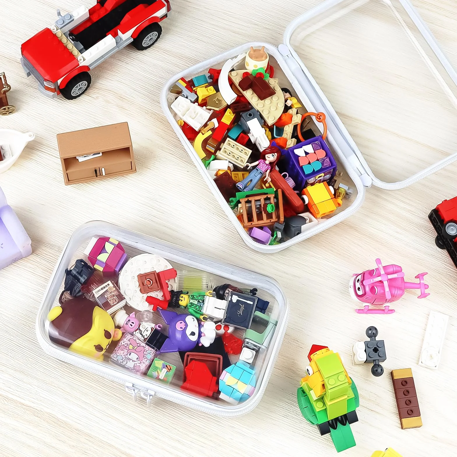 3 Pezzi custodie trasparenti con cerniera rigida per lo stoccaggio, organizer da viaggio impermeabile, borsa cosmetica da viaggio per cosmetici,giocattoli e articoli da toeletta(19 x 10 x 5cm)