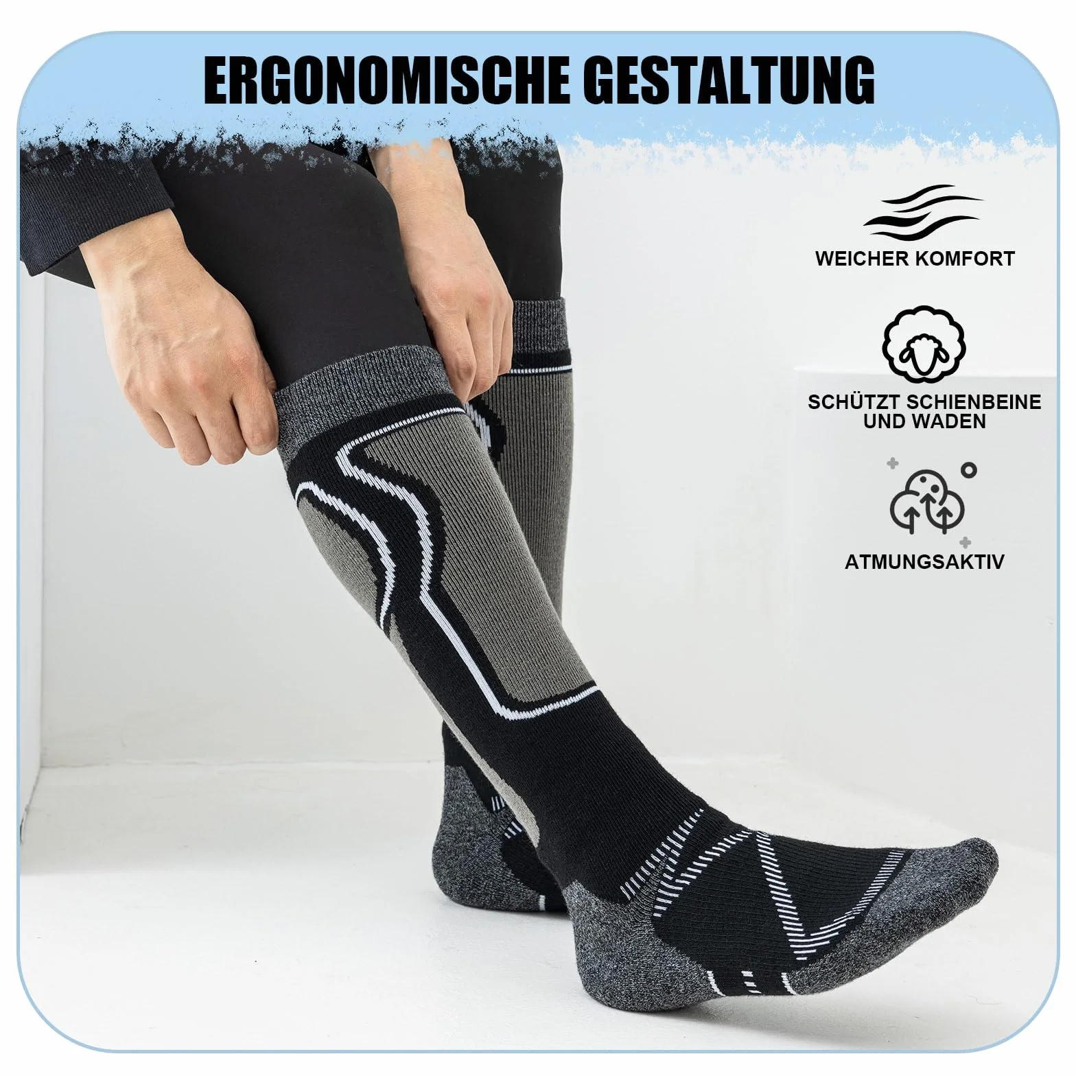 2 Paia Calze da Sci Uomo Donna Lana Merino Invernali, Spesse Termiche Traspiranti, Isolamento Termico Spugna Integrale, Outdoor Trekking