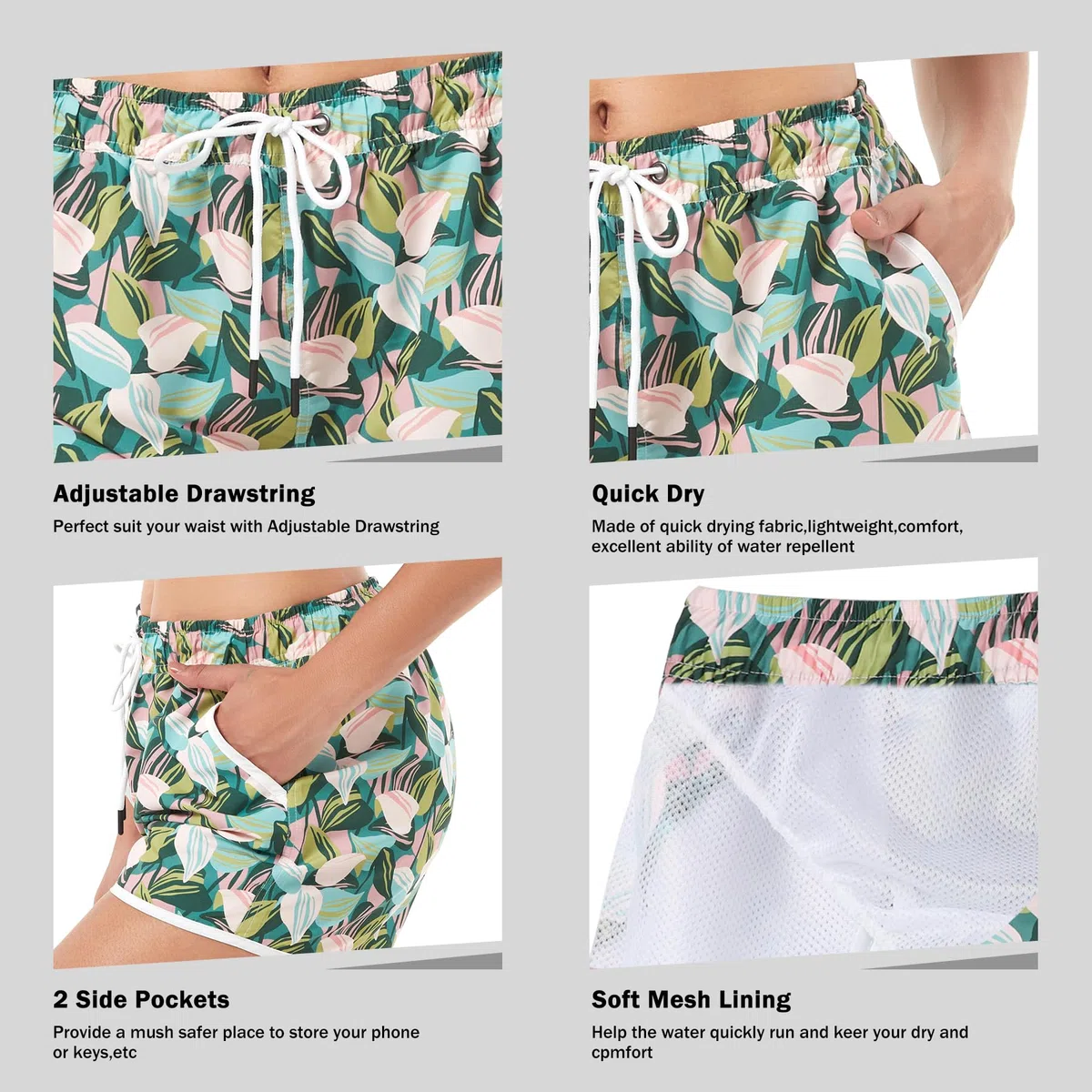 riemot 2 Paia Pantaloncini Costumi da Bagno Donna Pantaloni Corti Spiaggia Asciugatura Rapida Estivi Sportivi Shorts con Tasche Perfetti Pantaloncino Piscina per Mare Corse Palestra‌