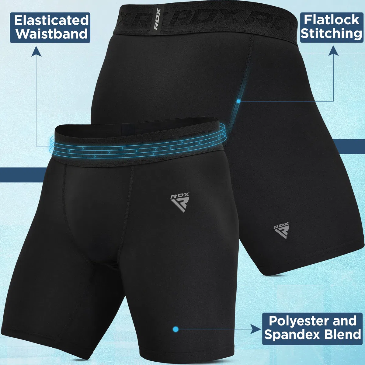 RDX Compressione Pantaloncini, Uomo MMA Boxe Termici Sudore Pugilato Shorts Palestra Muay Thai Kick Boxing, Base Layer Boxe Shorts per la Arti Marziali Grappling Fitness Sport Palestra Sportivi Nero