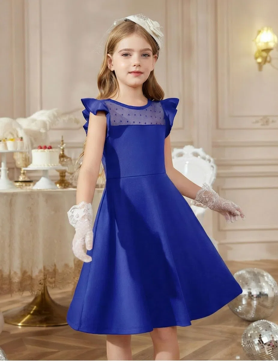 Arshiner Ragazze Abito Estivo con Maniche a Balze in Rete Abiti da Festa Casual con Tasche 6-13 Anni