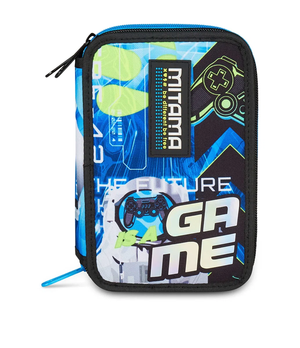 Mitama Astuccio Scuola 3 Scomparti, SUPER FUTURE GAME, Contenuto 50 pz, Completo di Matite, Pennarelli, Portapenne Scuola Elementare Bambino