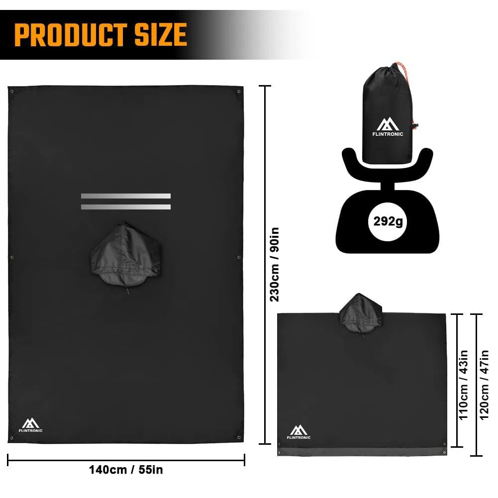 flintronic Poncho Impermeabile, Multi-Funzionale Riutilizzabile Poncho Pioggia con Cappuccio per Trekking Antipioggia Coperta da Picnic Tenda per Uomo e Donna